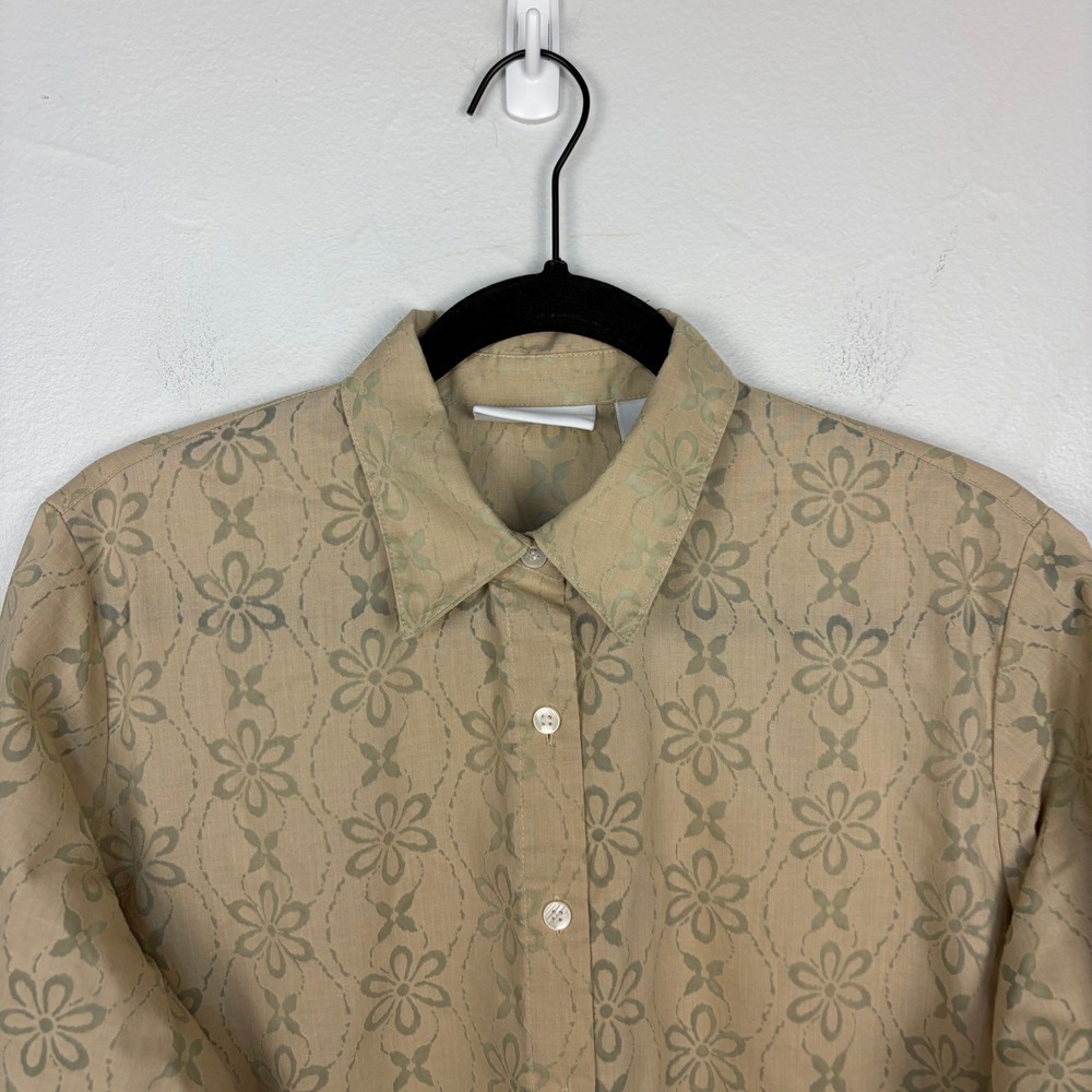Liz Claiborne Tan Floral Button‎ Down Blouse Cottagecore Fairycore Size L Petite - Picture 3 of 7